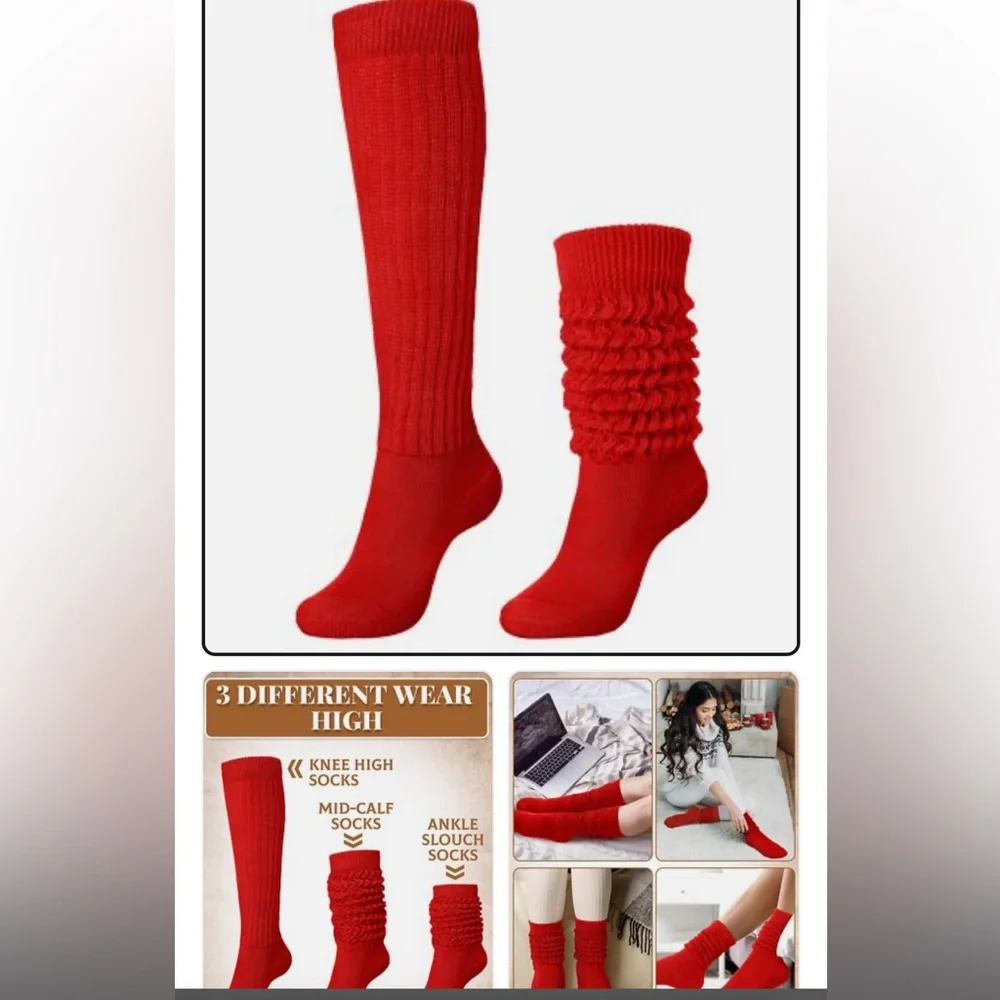 Bundle 2/$17 or 3/$25 NEW Thick Red Slouch Cotton Knee High Scrunch Sock